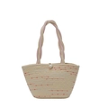 Bolso saco de paja tejida de colores con asa trenzada rosa y elegante detalle de cierre de perla - Sin pañuelo / Pequeño / Blanco Roto