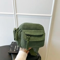 Retro green corduroy crossbody bag with adjustable strap and front flap pocket - Green