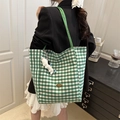 Groen-wit geruite canvas draagtas met een schattige pluche puppy tashanger - Met Hanger / Groen