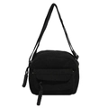 Fashionable black corduroy crossbody bag with front flap pocket and woven rope zipper detail - Black
