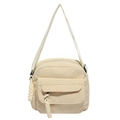Minimalist beige corduroy crossbody bag with woven rope details and front flap pocket - White