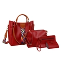 4-teiliges rotes Taschen-Set mit Handtasche und Umhängetasche sowie buntem Webriemen - Rot