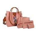 Set borse 4 pezzi in pelle PU rosa con tracolle bohemian colorate e dettagli oro - Rosa