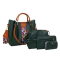 Dunkelgrünes 4-teiliges Handtaschen-Set mit großem Shopper und buntem Web-Schultergurt - Grün