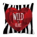 Peach skin pillowcase featuring black white stripes and a red heart with Wild at Heart text - Black White Vertical Stripes Red Gem Heart (18) / 45x45cm