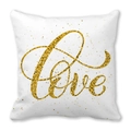 Taie d'oreiller blanche en peau de pêche avec texte Love doré pour la décoration - Design Paillettes Love Manuscrit (8) / 45x45 cm