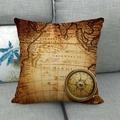 Vintage nautical map square throw pillow with compass design on a grey sofa - Vintage Nautical Map Compass Style 2