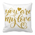 Vierkante kussensloop met gouden glittertekst You Are My Love en hartjes ontwerp - You Are My Love Goudpoeder Ontwerp (9)