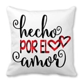 White microfiber pillow cover with hecho POR EL amor text and plaid hearts - Hecho Por El Amor Spanish Style
