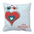 Light blue Valentine's Day pillow case with kissing birds illustration and white hearts - Blue Kissing Birds (Style F)