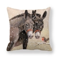 Winter-Farm Kissenbezug mit Esel und Rotkehlchen Ölgemälde Druck Pfirsichhaut - 45x45cm / Zwei Esel und ein Rotkehlchen (13)