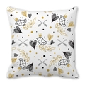 Federa in pelle di pesca con motivo moderno di uccelli e cuori in oro e nero - Stile uccello scarabocchio lusso oro nero (12)