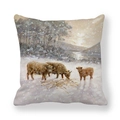 Winterfarm Hochlandrinder-Familie Ölgemälde Muster auf Pfirsichhaut Kissenbezug - 45x45cm / Highland-Rinder Familie im Schnee (14)