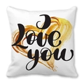 Square peach skin pillow case featuring LOVE you script and golden heart art print - 45x45cm / Gold Brush Style (7)