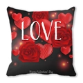 Black Valentine's Day pillowcase with white LOVE text and red roses decorative pattern - 18x18 Inch / Black Background Rose LOVE Print (2)