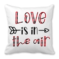 White microfiber pillowcase with red plaid LOVE is in the air text and heart design - Love Is In The Air Plaid Style