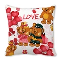 Valentinstag Teddybär Kissenbezug mit Herzen und Rosen auf weißem Hintergrund - 45x45 cm / Teddy Bears Love (27)