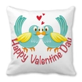Weiße Valentinstag-Kissenhülle aus Pfirsichhaut mit Vögeln und roten Herzen - 45x45 cm / Blue Romantic Birds (28)