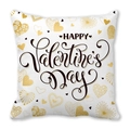 Happy Valentine's Day peach skin pillowcase with artistic gold heart patterns on white fabric - 45cmx45cm / Style 23 (Artistic Calligraphy)