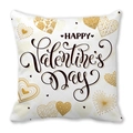 White peach skin pillowcase with gold hearts and Happy Valentine's Day text - 45cmx45cm / Style 24 (Gold Brown Hearts)