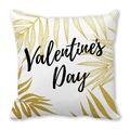 White peach skin pillowcase with golden leaf patterns and Valentine's Day script - 45cmx45cm / Style 30 (Gold Leaf Vein)