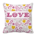 Square peach skin pillowcase with rooster and heart patterns and LOVE lettering - Vintage Illustration LOVE (8)