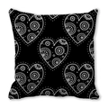 Valentine heart pillowcase featuring black and white hand-drawn geometric patterns - Black Hand-painted Ethnic Heart (5)
