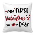 My First Valentine's Day white pillowcase with red buffalo plaid heart and arrow design - My First Valentine's Day Commemorative Style