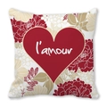 Peach skin pillow cover with red heart and L'amour text for Valentines Day decoration - Red Flower Gold Lines French Heart Style (9)