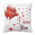 Square peach skin pillowcase with red heart balloons and I Love You text in white background - Red & White Love Heart (Style I)
