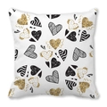 Federa quadrata con paillettes dorate e stampa con motivo a cuori a righe - Stile cuore ala d'oro a strisce bianche nere (14)
