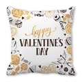 Valentine's Day peach skin pillowcase with golden rose and heart patterns on white fabric - 45x45cm / Gold Rose Cupcake Bird Style (26)