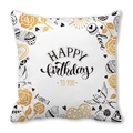 Square peach skin pillowcase with happy birthday illustrations in gold and black - 45x45cm / Hand Drawn Birthday Illustration Style (29)