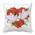 Square peach skin pillowcase with romantic white doves and red roses heart design - 18x18 Inch / Doves Heart (1)