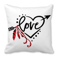 White square peach skin pillowcase with heart and love graphic for Valentine decor - Love Bohemian Arrow Feather Style