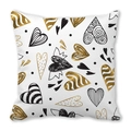 Federa per cuscino bianca in pelle di pesca con cuore alato dorato e motivi neri - Stile cuore alato disegnato a mano in oro nero (15)