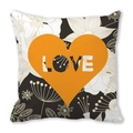 Square peach skin pillowcase with black floral patterns and a large orange LOVE heart - Black and White Floral Base Orange Heart Style (10)