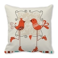 Square peach skin pillowcase with cute cartoon birds and love hearts in beige and red - 18x18 Inch / Cartoon Birds (2)