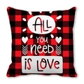 Red and black buffalo plaid peach skin pillow cover with All You Need Is Love print - All You Need Is Love Style (11)