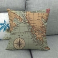 Vintage Mediterranean map cushion cover with Greek sea print on grey fabric sofa - Vintage Nautical Map Compass Style 5