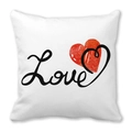 White peach skin pillowcase with black Love text and red watercolor heart patterns - 45x45cm / Simple Red Heart Style (10)