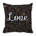 Black and gold heart pattern square pillowcase with white Love text print - Black With Gold Icons Romantic Love (7)