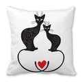 White peach skin pillowcase with black abstract cats and red heart for Valentine's Day - 18x18 Inch / Abstract Black Cats (3)