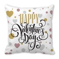White peach skin pillowcase with HAPPY Valentine's Day text and pink gold hearts - 45cmx45cm / Style 3 (Romantic Heart)