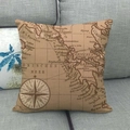 Square cushion cover with vintage nautical map print in retro brown linen style - Vintage Nautical Map Compass Style 6