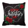 Black peach skin pillowcase with red roses and Happy Valentine's Day heart design - Black Red Rose Romance (Style L)