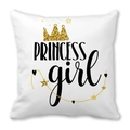 Housse de coussin peau de pêche blanche avec couronne dorée et texte PRINCESS girl - Couronne Dorée Princess Girl (16) / 45x45 cm