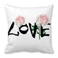 Peach skin square pillowcase with floral LOVE print on a white background - 45x45cm / Peony Flower Style (11)