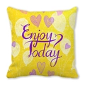 Yellow Happy Valentine peach skin pillowcase with Enjoy Today text and purple hearts - Yellow Background Enjoy Today (13)