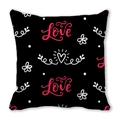 Black Valentine heart pillow case with pink Love lettering and floral vine patterns - Black Pink Artistic Love (9)
